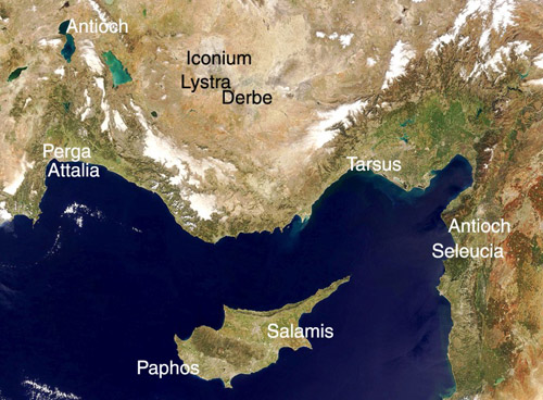 Satellite View of Area of Paul’s First Journey