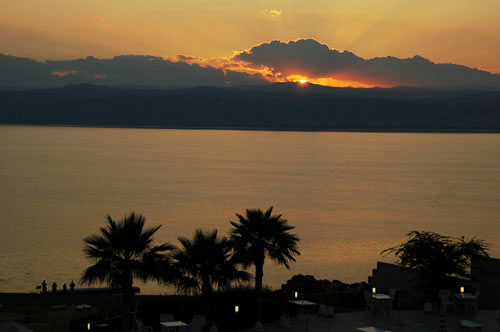 Sunset at the Dead Sea, looking toward the mountains of Judea. Photo by Ferrell Jenkins.