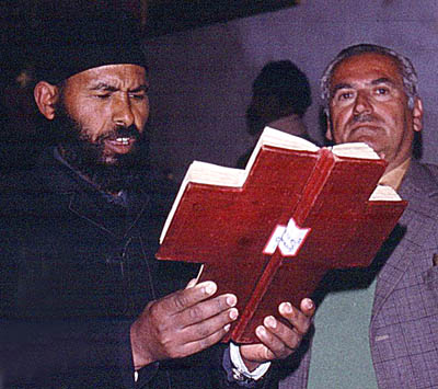 Ethiopian reading the gospel in Jerusalem. Photo by Ferrell Jenkins, 1977.