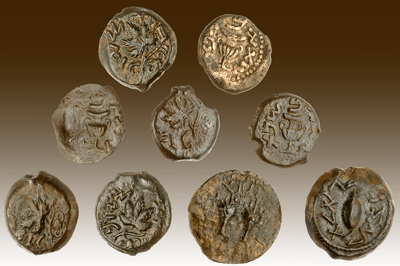 Coins found in the Givati excavation. Photo supplied by the Israel Antiquities Authority.
