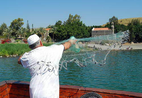 Fisherman casting a net on the Sea of Galilee. Photo by Ferrell Jenkins.