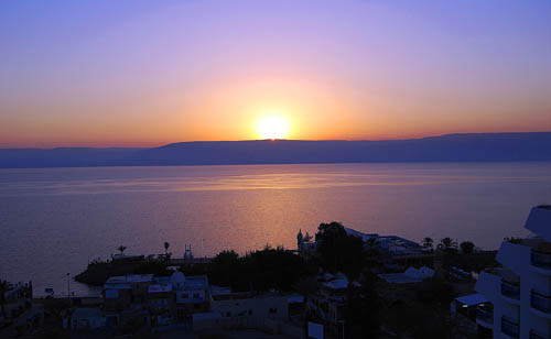 Sunrise on the Sea of Galilee. Photo made from Tiberias by Ferrell Jenkins. April 3, 2008.