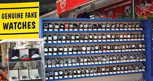 genuine_fake-t Genuine fake watches in a shot at Ephesus. Photo by Ferrell Jenkins.