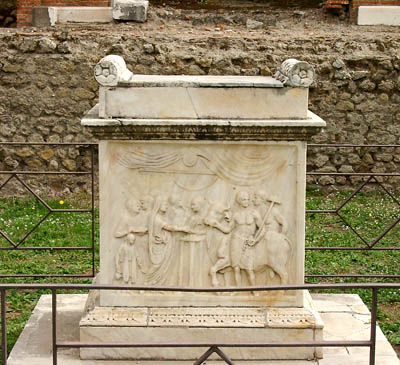 Sacrificial altar, Temple of Vespasian, Pompeii. Photo by Ferrell Jenkins.