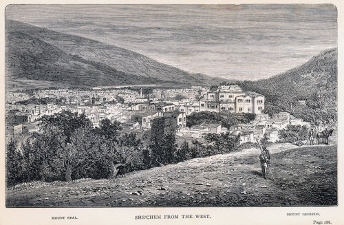 shechem_mcgarvey_lands-288sm1 Shechem from the West. McGarvey, Land of the Bible.