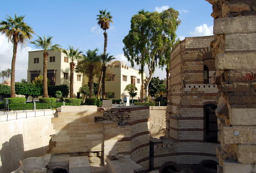 Roman Tower (Fort Babylon, on right) and the Coptic Museum. Photo by Ferrell Jenkins.