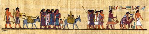 A portion of the Beni Hasan painting showing Asiatics arriving in Egypt.