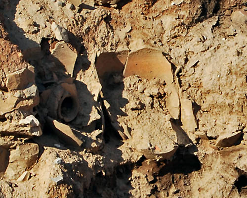 Pottery in the side of a trench at Jericho. Photo by Ferrell Jenkins.