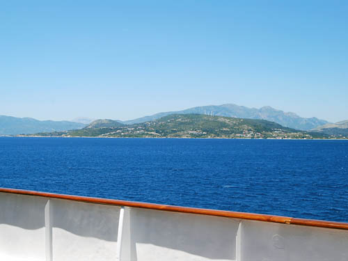 View of Samos from a ship in the strait between island and mainland. Photo by F. Jenkins.