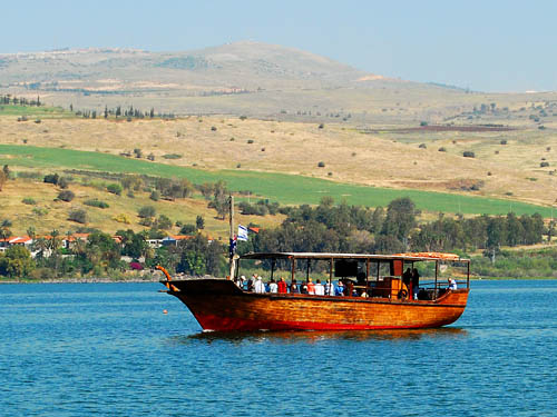 Tourist boat on Sea of Galilee. View to East. Photo by Ferrell Jenkins.