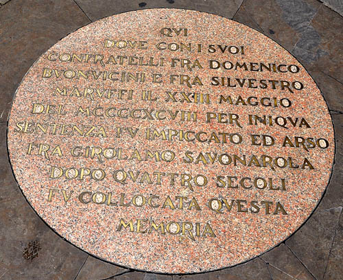 Plaque marking spot where Savonarola died. Photo by Ferrell Jenkins.