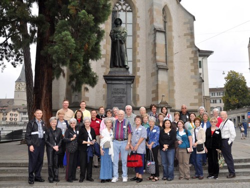 Ferrell Jenkins Tour Group at the Zwingli Statue in Zurich.