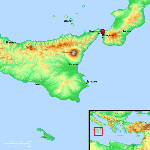 The location of Rhegium and Syracuse. BibleAtlas.org.