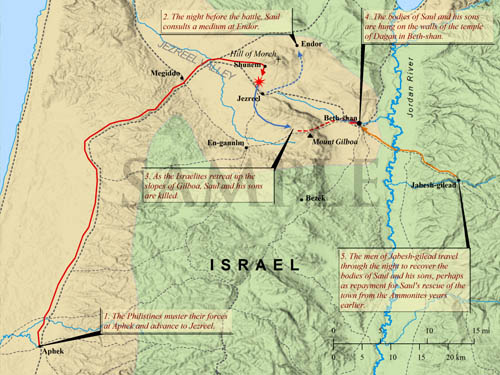 The Battle at Mount Gilboa. Bible Mapper.com.
