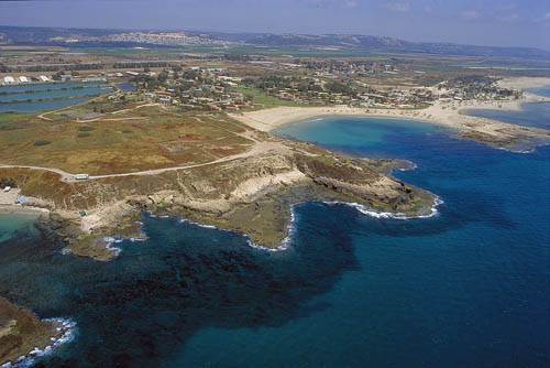 Aerial view of Tel Dor and the Mediterranean coast. Photo by Zev Radovan.