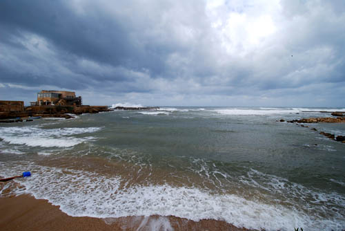 Harbor at Caesarea Maritima with high waves