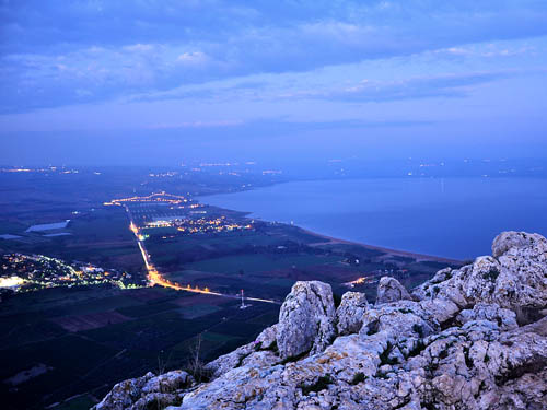 The Sea of Galilee from Mount Arbel at night. Photo by Ferrell Jenkins.