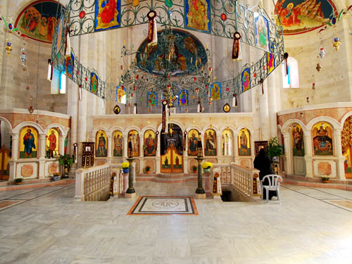The interior of the Greek Orthodox church covering Jacob's Well. Photo by Ferrell Jenkins 2009.