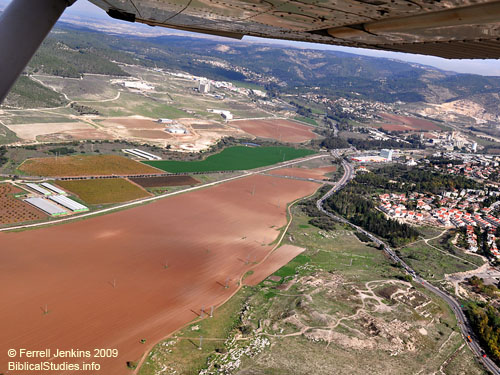 Aerial view of Beth Shemesh and the Sorek Valley. Photo by Ferrell Jenkins 2009.