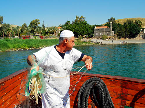 Fisherman readies to cast his net into the Sea of Galilee. Photo by Ferrell Jenkins.