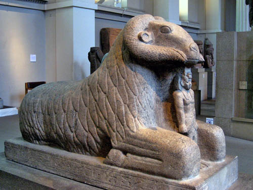 Tirhakah under the protection of the god Amun. British Museum photo by Ferrell Jenkins.