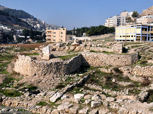 Temple of Baal-Berith in center of photo. Ebal in distance. Photo by F. Jenkins.