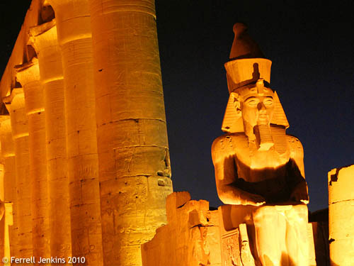 Rameses at floodlight. Luxor Temple. Photo by Ferrell Jenkins.
