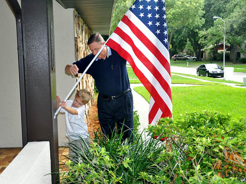 Putting up the flag for July 4, 2010.