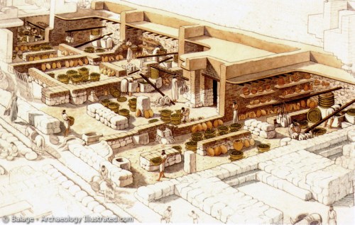 Ekron_Balage_800 Olive oil production at Ekron. Art by Balage, Archaeology Illustrated.