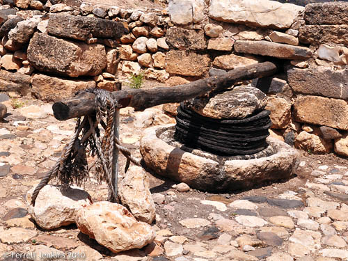 Olive Press Replica at Hazor Simple Olive Press at Hazor. Photo by Ferrell Jenkins.