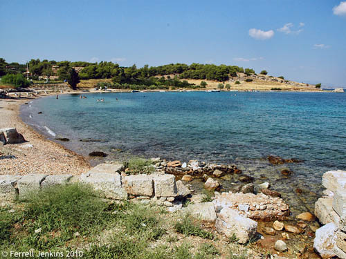 The port of Cenchrea with view toward the northern breakwater. Photo by Ferrell Jenkins.