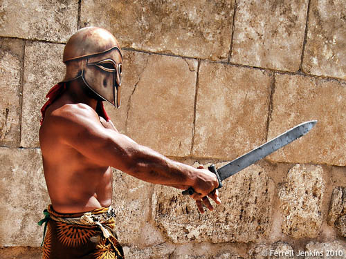 Gladiator in the RACE show, Jerash, Jordan. Photo by Ferrell Jenkins.