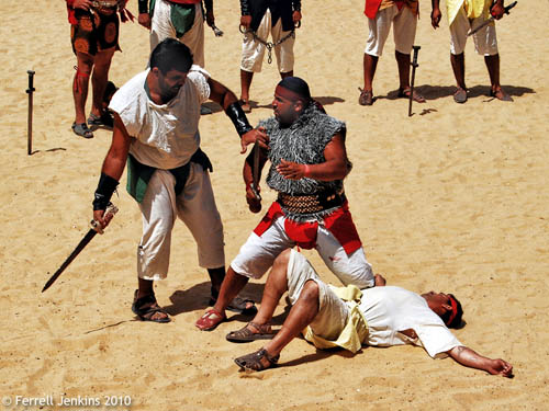 Gladiators in the Roman hippodrome at Jerash, Jordan. Photo by Ferrell Jenkins.