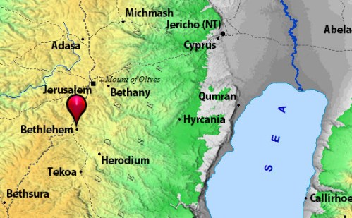 Map to show area east of the Herodium. BibleMapper image from BibleAtlas.org.