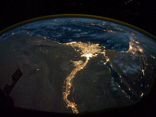 NASA Astronaut Photography of the Egypt and Israel by night.