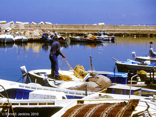 Fisherman working with nets at Tyre. Photo by Ferrell Jenkins.