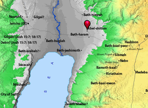 Site of Abel-Shittim in the Jordan Valley. BibleAtlas.org.