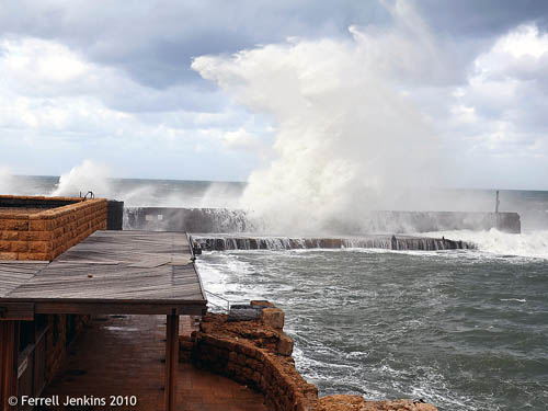 High waves at Caesarea Maritima - 12/12/09 - Photo by Ferrell Jenkins.