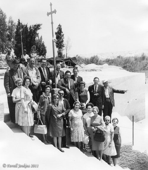 Ferrell Jenkins group at the traditional baptism site on the Jordan River.