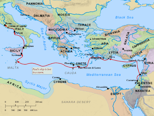 Paul's Voyage to Rome. Map by BibleMapper.