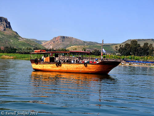 Boat approaches the region of Genesaret. Photo by Ferrell Jenkins.