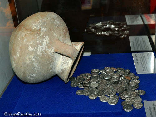 Ussfiyeh Hoard of Tyrian Shekels & Other Coins. Eretz Israel Museum.