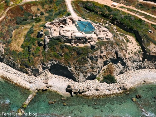 Aerial view of the Crusader fortress of Apollonia. Photo by Ferrell Jenkins.