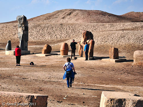 Tourists pose beside ancient monuments at Tanis. Photo by Ferrell Jenkins.