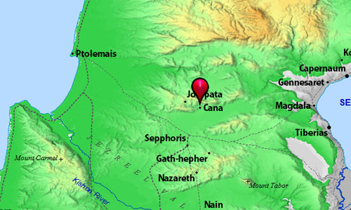 Note location of Jotapata and (Khirbet) Cana. Map by BibleAtlas.org.