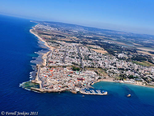 Aerial view north from Acco to the Ladder of Tyre. Photo by Ferrell Jenkins.