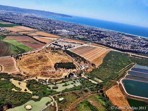 Afek of Galilee with southwest view of Plain of Acco toward Haifa. Photo: F. Jenkins.