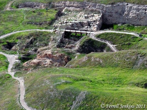 Aerial view of the Canaanite Wall and Water System at Gezer. Photo by Ferrell Jenkins.