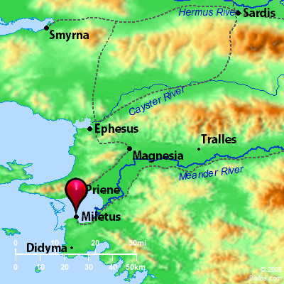 Map showing Miletus and Ephesus. BibleAtlas.org.