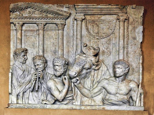 Roman architectural relief shows preparation for sacrifice. Louvre. Photo by Ferrell Jenkins.